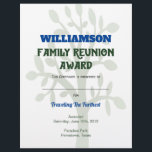 Family Reunion Award Certificate Personalized Tree Letterhead<br><div class="desc">Create your own personalized Family Reunion Award certificate for your next family gathering. Create awards for furthest traveled,  youngest,  oldest,  longest married,  newly married,  most kids,  most grandkids,  events,  games and more. Design features a family tree in the background of the design. Wonderful and modern design.</div>
