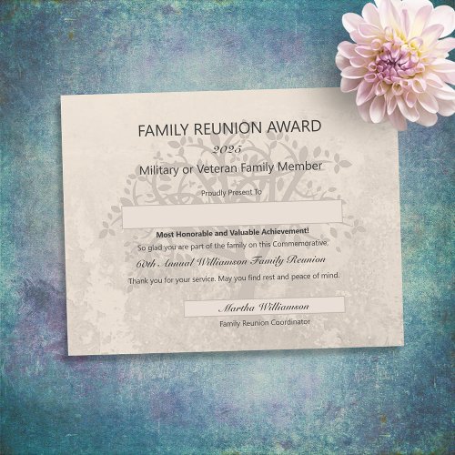 Family Reunion Award for Military or Veteran