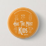 Family Reunion Award Has The Most Kids Children Button<br><div class="desc">It's fun getting together with your family and reconnecting, sharing stories and learning about family genealogy. It's also fun to have an awards ceremony at your Family Reunion gathering. Cute design features happy and smiling kids. This button can be awarded to the Family Member that has the most kids or...</div>