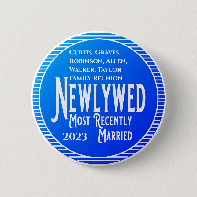 Family Reunion Award Newlywed Recently Married But Button (Front)