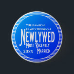 Family Reunion Award Newlywed Recently Married But Button<br><div class="desc">It's fun getting together with your family and reconnecting, sharing stories and learning about family genealogy. It's also fun to have an awards ceremony at your Family Reunion gathering. This family reunion award is for the newlyweds or most recently married couple. Add your family name and year of event. Awardees...</div>