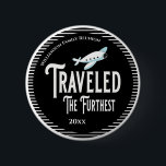 Family Reunion Award Traveled The Furthest Button<br><div class="desc">It's fun getting together with your family and reconnecting, sharing stories and learning about family genealogy. It's also fun to have an awards ceremony at your Family Reunion gathering. Here is a just for fun black and white Family Reunion Award Button for the person who traveled the furthest distance to...</div>