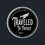 Family Reunion Award Traveled The Furthest Button<br><div class="desc">It's fun getting together with your family and reconnecting, sharing stories and learning about family genealogy. It's also fun to have an awards ceremony at your Family Reunion gathering. Here is a just for fun black and white Family Reunion Award Button for the person who traveled the furthest distance to...</div>