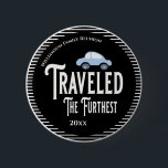 Family Reunion Award Traveled The Furthest Car Button<br><div class="desc">It's fun getting together with your family and reconnecting, sharing stories and learning about family genealogy. It's also fun to have an awards ceremony at your Family Reunion gathering. Here is a just for fun black and white Family Reunion Award Button for the person who traveled the furthest distance to...</div>