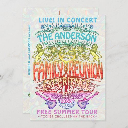 Family Reunion Band Concert Ticket Neon Retro 70s Invitation