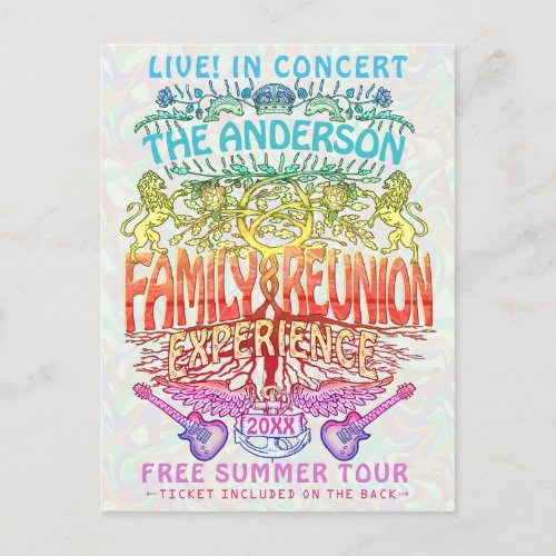 Family Reunion Band Concert Ticket Neon Retro 70s Postcard