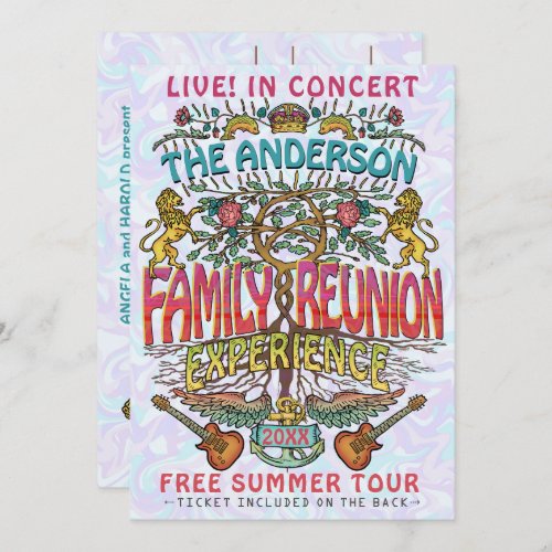 Family Reunion Band Concert Ticket Theme Retro 70s Invitation