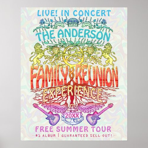 Family Reunion Band Concert Welcome Neon Retro 70s Poster