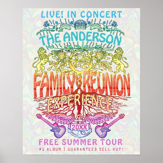 Family Reunion Band Concert Welcome Neon Retro 70s Poster (Front)