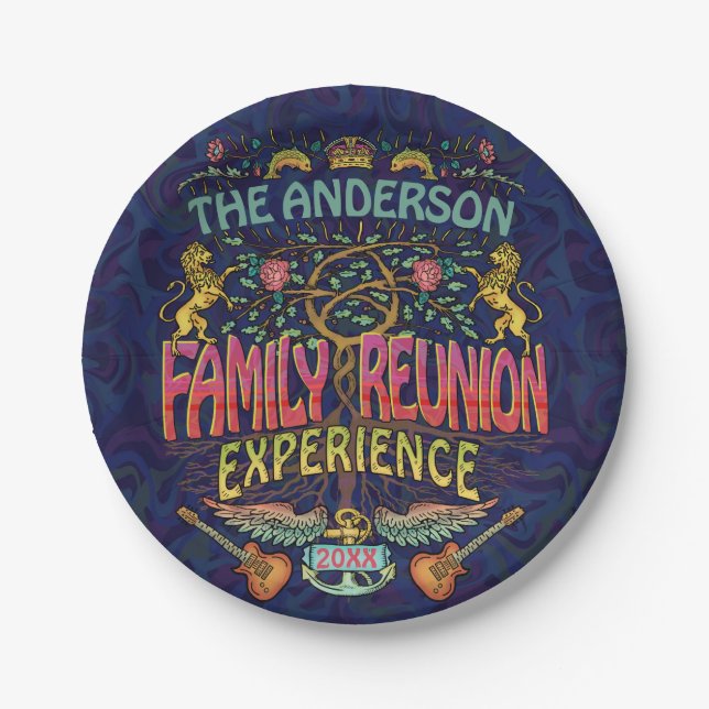Family Reunion Band Retro 70s Concert Logo Custom Paper Plates (Front)