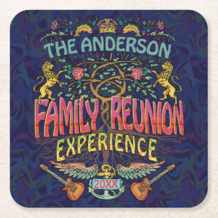 Family Reunion Band Retro 70s Concert Logo Custom Square Paper Coaster