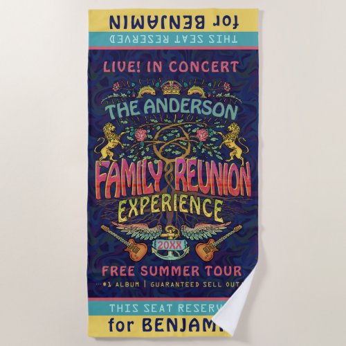 Family Reunion Band Retro 70s Concert Logo Name Beach Towel