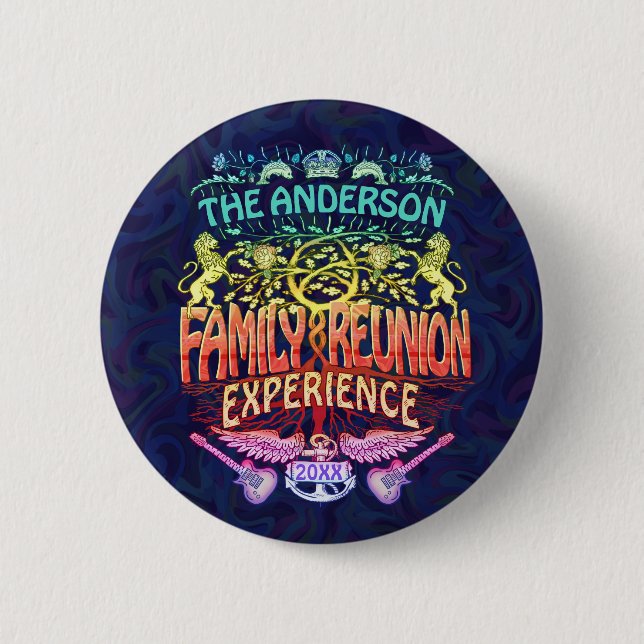Family Reunion Band Retro 70s Concert Logo Neon Button (Front)