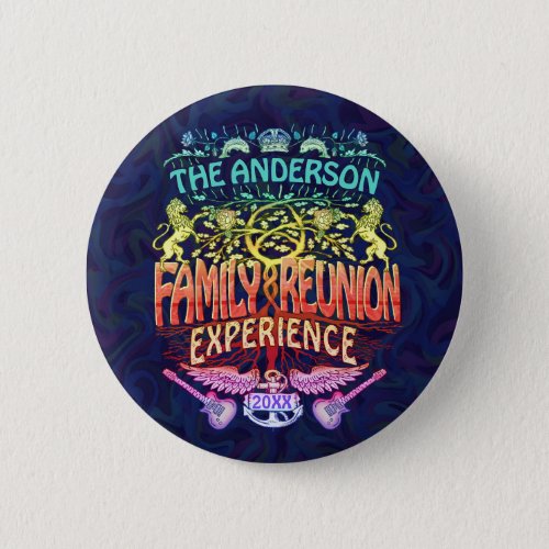 Family Reunion Band Retro 70s Concert Logo Neon Button