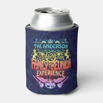 Family Reunion Band Retro 70s Concert Logo Neon Can Cooler by HaHaHolidays at Zazzle