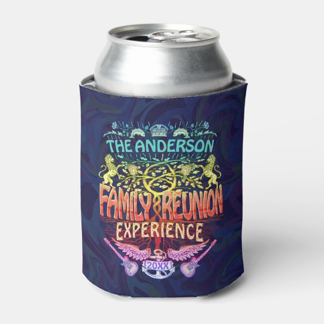 Family Reunion Band Retro 70s Concert Logo Neon Can Cooler (Can Front)