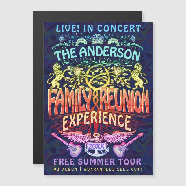 Family Reunion Band Retro 70s Concert Logo Neon Magnetic Invitation (Front/Back)