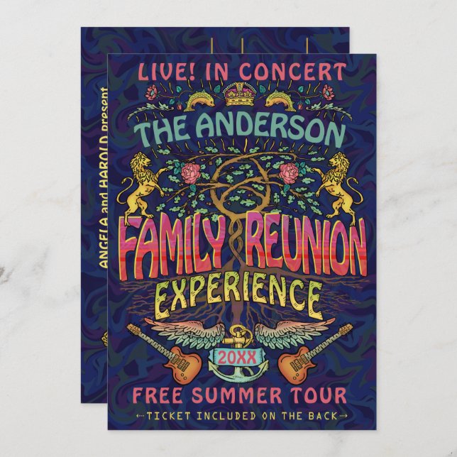 Family Reunion Band Retro 70s Concert Ticket Theme Invitation (Front/Back)