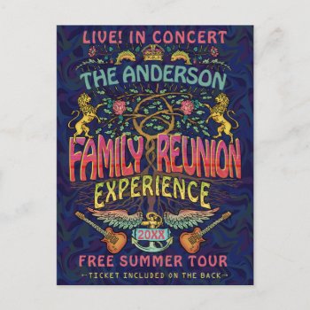 Family Reunion Band Retro 70s Concert Ticket Theme Postcard by HaHaHolidays at Zazzle