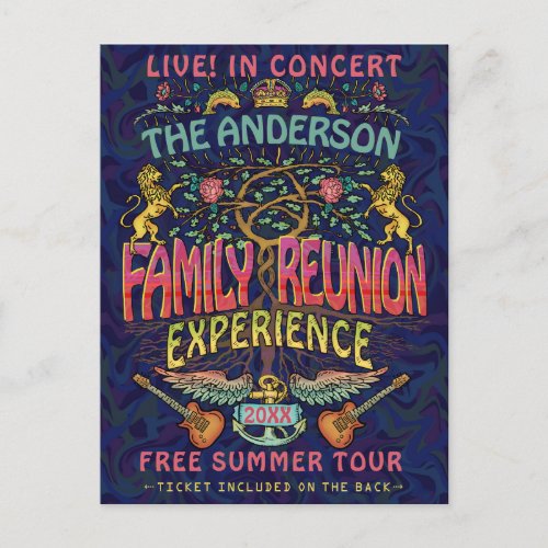 Family Reunion Band Retro 70s Concert Ticket Theme Postcard