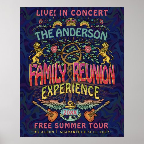 Family Reunion Band Retro 70s Concert Welcome Name Poster