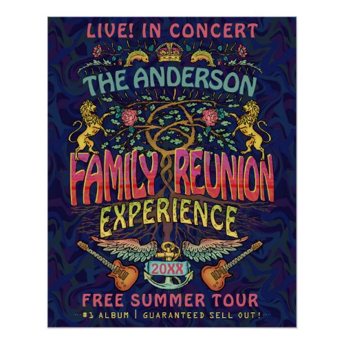 Family Reunion Band Retro 70s Concert Welcome Name Poster