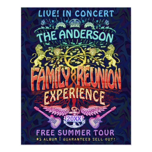 Family Reunion Band Retro 70s Concert Welcome Neon Poster