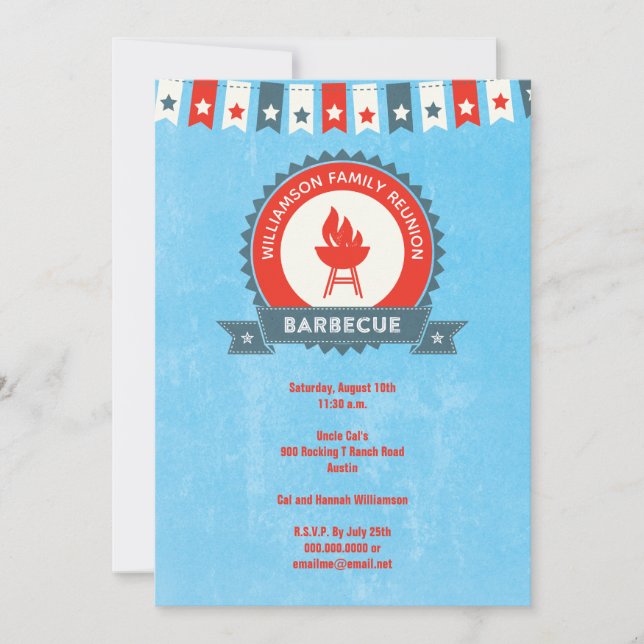 Family Reunion Barbecue Red White Blue Invitation (Front)