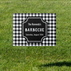Family Reunion BBQ Black And White Gingham Sign