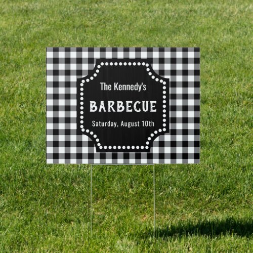Family Reunion BBQ Black And White Gingham  Sign