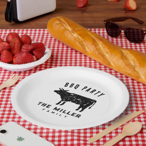 Family reunion BBQ dinner party custom vintage cow Paper Plates