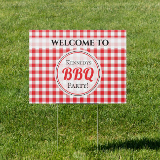 Family Reunion BBQ Red And White Gingham  Sign