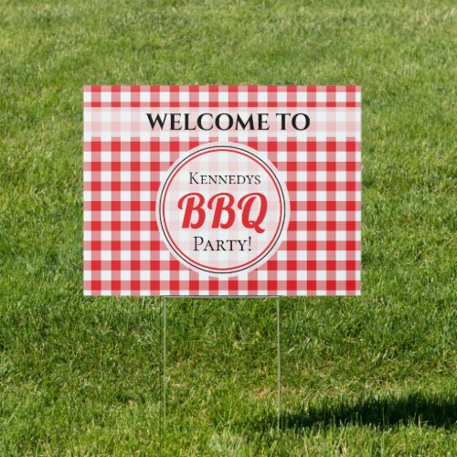 Family Reunion BBQ Red And White Gingham  Sign