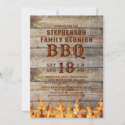 Family Reunion BBQ Rustic Wood Invitation