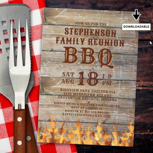Family Reunion BBQ Rustic Wood Invitation (Creator Uploaded)