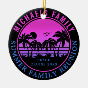 Family Reunion Beach Cruise Sunset Vacation 60s Ceramic Ornament