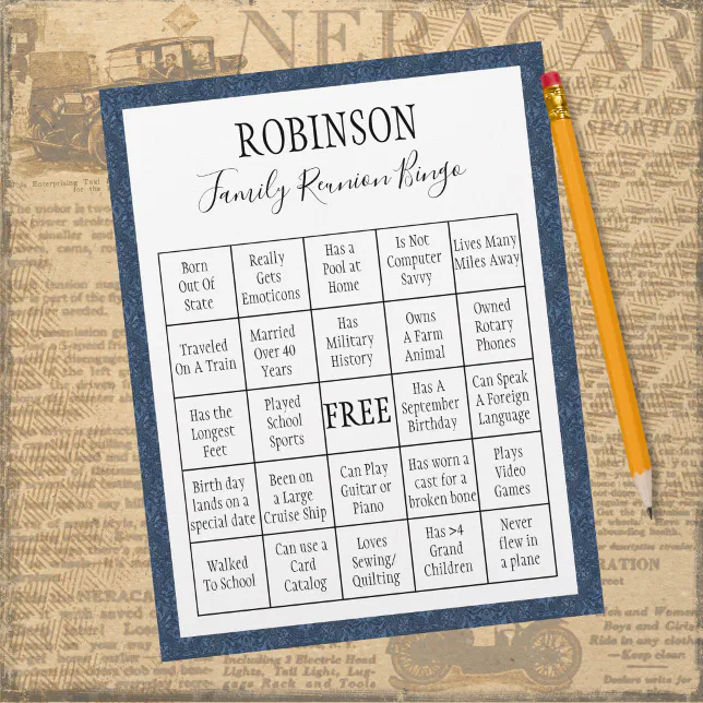 Family Reunion Bingo Game 1 | Zazzle