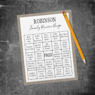 Family Reunion Bingo Game Burlap
