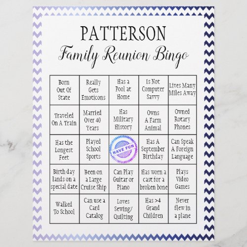 Family Reunion Bingo Game | Chevron