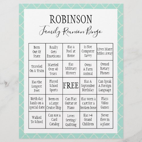 Family Reunion Bingo Game | Green