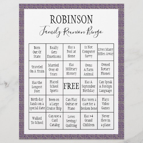 Family Reunion Bingo Game Purple Tile