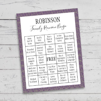 Family Reunion Bingo Game Purple Tile