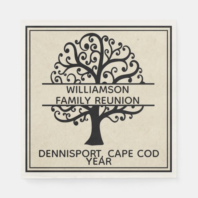 Family Reunion Black Family Tree Modern Drawing Napkins (Front)
