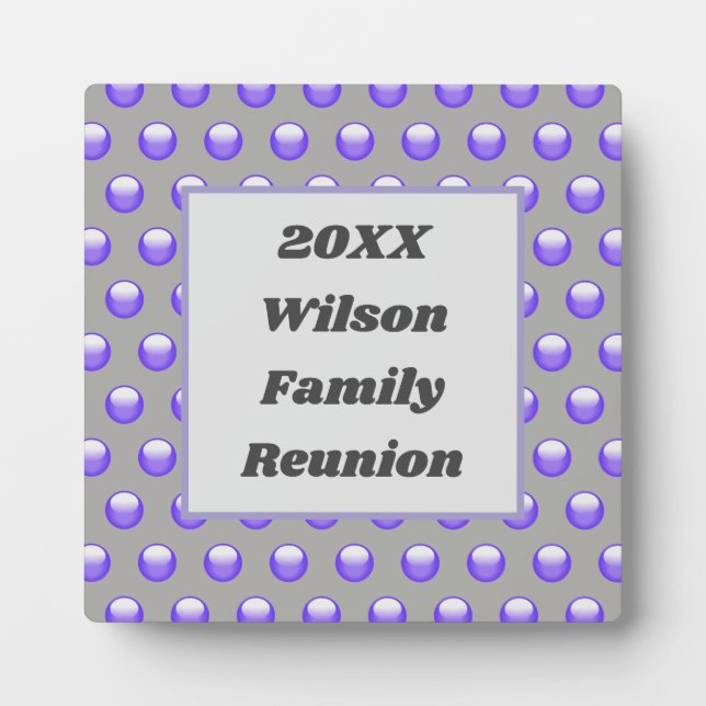 Family Reunion Blue and Gray Polka Dot Event Plaque (Front)