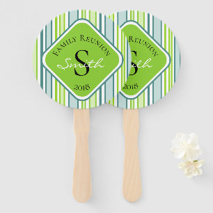 Family Reunion Blue and Green Stripes Hand Fan