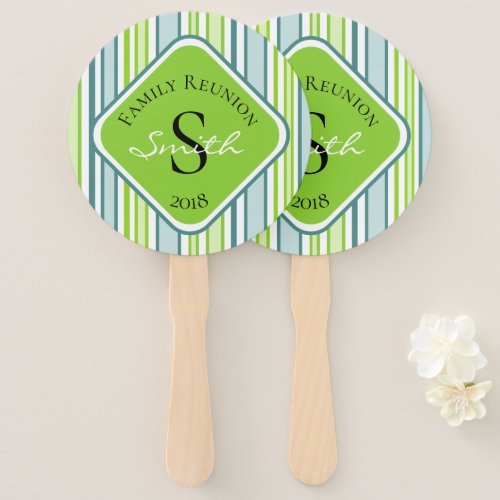 Family Reunion Blue and Green Stripes Hand Fan