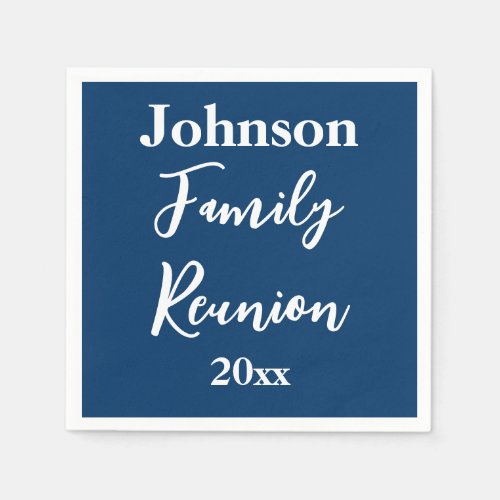 Family Reunion Blue and White Name Year Template Napkins