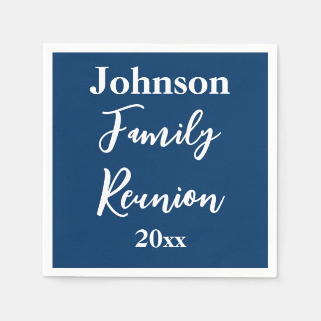 Family Reunion Blue and White Name Year Template Napkins (Front)