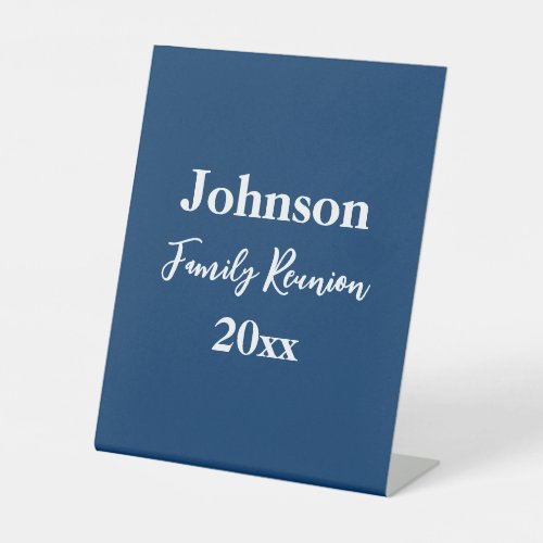 Family Reunion Blue and White Name Year Template Pedestal Sign