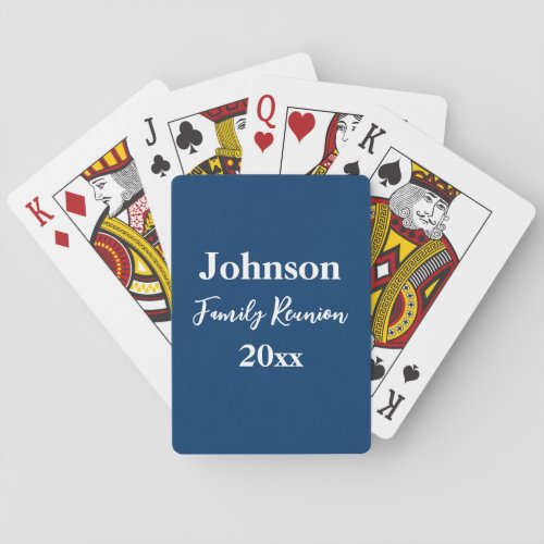 Family Reunion Blue and White Name Year Template Poker Cards